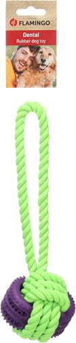 Flamingo Hundespielzeug – Gropa Zerrspiel & Knotenball Grün/Lila – Zahnpflege, Griff – Länge 28 cm von Flamingo