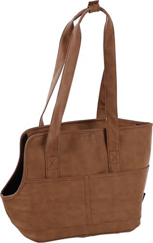 Flamingo Tragetasche Peaches – Braun – 46 cm x 23 cm x 31,5 cm – Haustiertragetasche aus Kunstleder mit Sicherheitsleine, abnehmbarem Innenkissen und Aufbewahrungstaschen von Flamingo