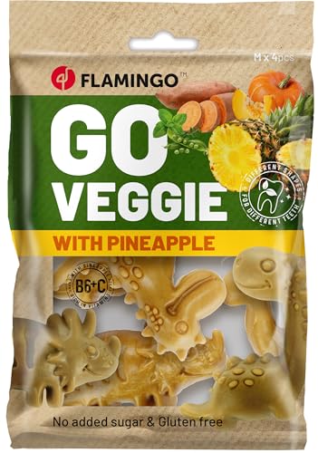 Flamingo Leckerli Hund – Veggie Dino mit Ananas – 120g – glutenfrei – kalorienarm – Zahnpflege Snack Flamingo Leckerli Hund – Veggie Dino mit Ananas – 120g – glutenfrei – kalorienarm – Zahnpflege Snack von Flamingo