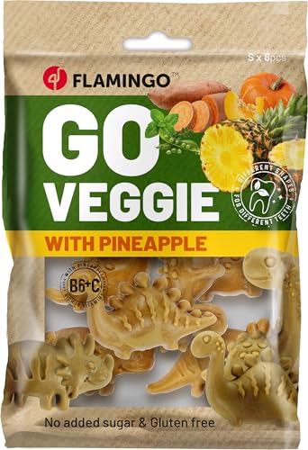 Flamingo Leckerli Hund – Veggie Dino mit Ananas groß – 120g – glutenfrei – kalorienarm – Zahnpflege Snack Flamingo Leckerli Hund – Veggie Dino mit Ananas groß – 120g – glutenfrei – kalorienarm – Zahnpflege Snack von Flamingo