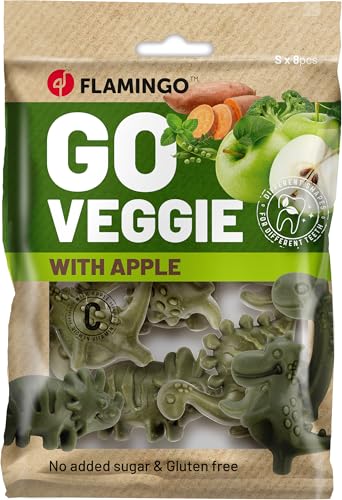 Flamingo Leckerli Hund – Veggie Dino mit Apfel groß – 120g – glutenfrei – kalorienarm – Zahnpflege Snack Flamingo Leckerli Hund – Veggie Dino mit Apfel groß – 120g – glutenfrei – kalorienarm – Zahnpflege Snack von Flamingo