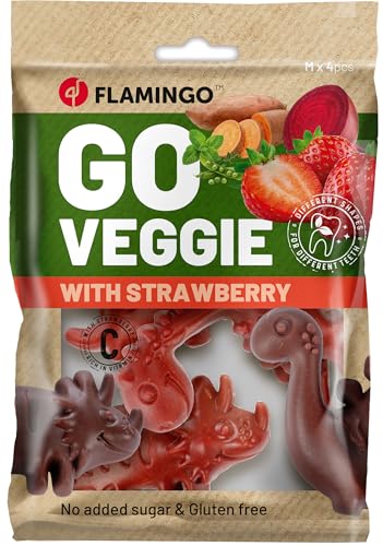 Flamingo Leckerli Hund – Veggie Dino mit Erdbeere – 120g – glutenfrei – kalorienarm – Zahnpflege Snack Flamingo Leckerli Hund – Veggie Dino mit Erdbeere – 120g – glutenfrei – kalorienarm – Zahnpflege Snack von Flamingo