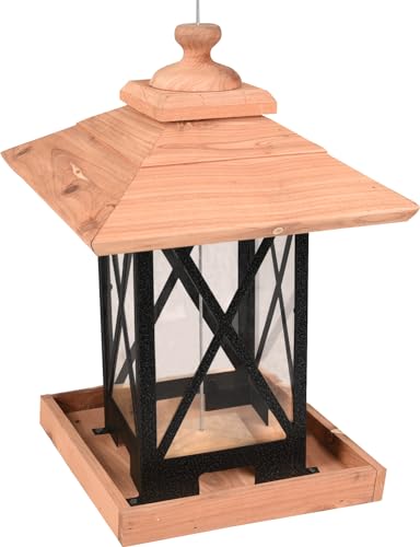Flamingo Vogelfuttersilo Leya – Premium-Qualität – Cederholz/Plexiglas/Metall 22x22x32cm von Flamingo