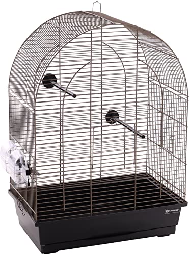 Flamingo Vogelkäfig – Voliere Vögel – Klara 2 Metall-Taupe/Schwarz – 45×28×62,5 cm – 2 Sitzstangen & 2 Näpfe, 2 Klapptüren, Kunststoff-Schublade, EU-Herstellung von Flamingo