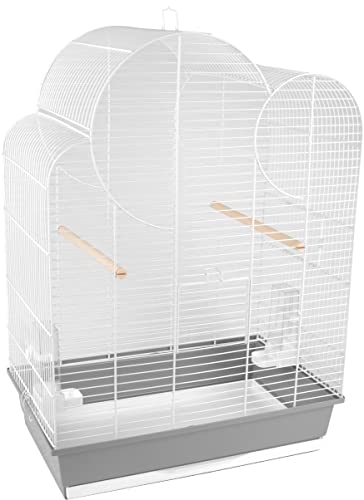 Flamingo Vogelkäfig – Voliere Vögel – Wammer 1 Weiß/Grau – 54×34×75 cm – 2 Sitzstangen & 2 Näpfe, 2 Klapptüren, Kunststoff-Schublade, EU-Herstellung von Flamingo