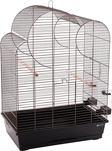 Flamingo Vogelkäfig – Voliere Vögel – Wammer Metall-Taupe/Schwarz – 54×34×75 cm – 2 Sitzstangen & 2 Näpfe, 2 Klapptüren, Kunststoff-Schublade, EU-Herstellung von Flamingo