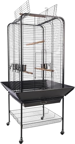 Flamingo Vogelkäfig – Voliere Vögel – Paullie Antrazit – 80×80×151,5 cm – 4 Sitzstangen & 3 Näpfe, Frontklappe, Dachöffnung, Schublade, pulverbeschichtet von Flamingo