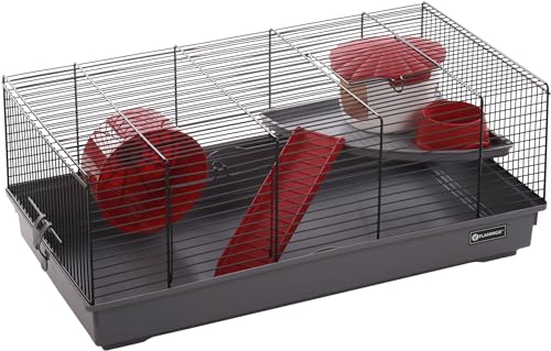 Flamingo Jing Hamsterkäfig - Schwarz/Grau, 58 x 31 x 22.5 Komplett mit Zubehör, Ideal für Hamster und andere kleine Nagetiere von Flamingo