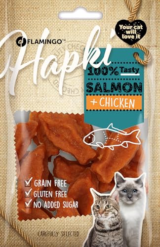 Flamingo Leckerli Katze – Hapki Fisch mit Lachs & Huhn – 50g – glutenfrei – getreidefrei – ohne Zuckerzusatz & Konservierungsstoffe – Nature Snack Flamingo Leckerli Katze – Hapki Fisch mit Lachs & Huhn – 50g – glutenfrei – getreidefrei – ohne Zuckerzusatz & Konservierungsstoffe – Nature Snack von Flamingo