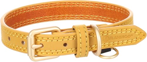 Flamingo Halsband für Hund Virginia gelb XS/S 24-30cm 15mm - Mit einem Ring für ID-Anhänger - Genäht für extra Stärke von Flamingo