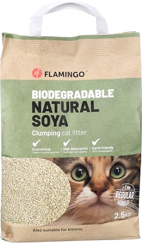 Flamingo Klumpstreu aus Soja - Feine Körnung, 2,5 kg für 6 Wochen, Biologisch Abbaubar, Staubarm und Geruchsbindend, Ideal für Maine Coon, Britisch Kurzhaar, Ragdoll, Norwegische Waldkatze usw. Flamingo Klumpstreu aus Soja - Feine Körnung, 2,5 kg für 6 Wochen, Biologisch Abbaubar, Staubarm und Geruchsbindend, Ideal für Maine Coon, Britisch Kurzhaar, Ragdoll, Norwegische Waldkatze usw. von Flamingo