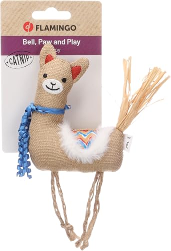 Flamingo Katzenspielzeug – Robla Alpaka – 15,5cm – Textil – mit Rasselgeräusch, Catnip & Bändern – bunt – weiches Spielzeug von Flamingo