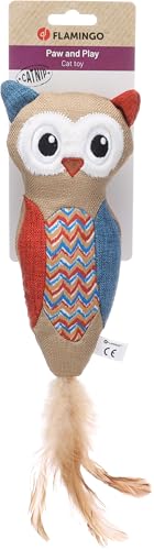 Flamingo Katzenspielzeug – Robla Eule – 36cm – Textil – mit Catnip & Federn – bunt – weiches Katzenspielzeug von Flamingo