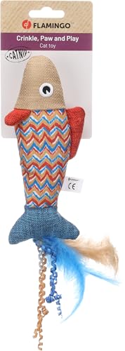 Flamingo Katzenspielzeug – Robla Fisch – 27cm – Textil – mit Knistergeräusch, Catnip, Bändern & Federn – bunt – Jagdinstinkt fördern von Flamingo