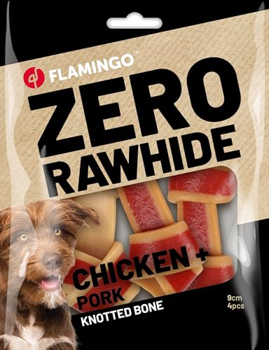 Zero Rawhide GEKNOTETER Knochen MIT Huhn UND Schwein 9CM 4ST 140G von Flamingo