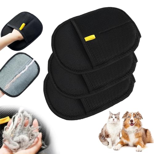 Fellpflegehandschuh Tierhaare, Doppelseitige Tierhaarentferner Handschuh, Statische Handschuhe zum Tierhaare Entfernen, Wiederverwendbare Fellpflegehandschuh Katze & Hund für Tierhaarentfernung (x 3) von Flanliy
