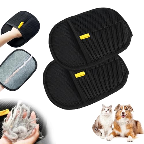 Fellpflegehandschuh Tierhaare, Doppelseitige Tierhaarentferner Handschuh, Statische Handschuhe zum Tierhaare Entfernen, Wiederverwendbare Fellpflegehandschuh Katze & Hund für Tierhaarentfernung (x 2) von Flanliy