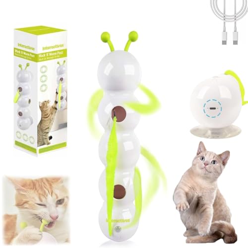 Flanliy Wusel Wurm Katzenspielzeug Selbstbeschäftigung, Interaktives Katzenspielzeug Elektrisch Wuselwurm, Automatisches Wuselwurm Katzen Spielzeug mit Saugnapf, Smart Motion Katzen Spielzeug (A) von Flanliy