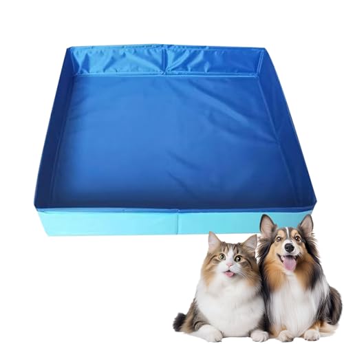 Hundepool, Planschbecken Faltbare für Hunde & Katzen, 50x50x10 cm Eckig Katzenpool, Hundebadewanne, Planschbecken ohne Aufblasen für Haustiere, Klappbar Schwimmbecken für Kleine Hunde & Katzen (A) von Flanliy