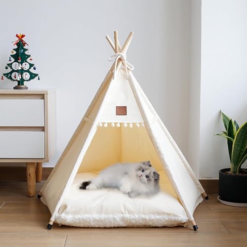 Hundezeltbett, 60 cm, tragbare Tipi-Zelte for Haustiere mit weichem Kissen und Kleiner Tafel, abnehmbare Hundehütte, Katzenschlafzelt for Haustiere unter 10 kg/1624 (Color : M) von Flayerme