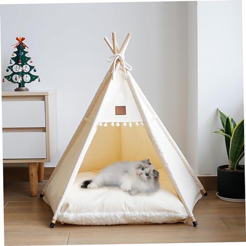 Hundezeltbett, 60 cm, tragbare Tipi-Zelte for Haustiere mit weichem Kissen und Kleiner Tafel, abnehmbare Hundehütte, Katzenschlafzelt for Haustiere unter 10 kg/1624 (Color : S) von Flayerme