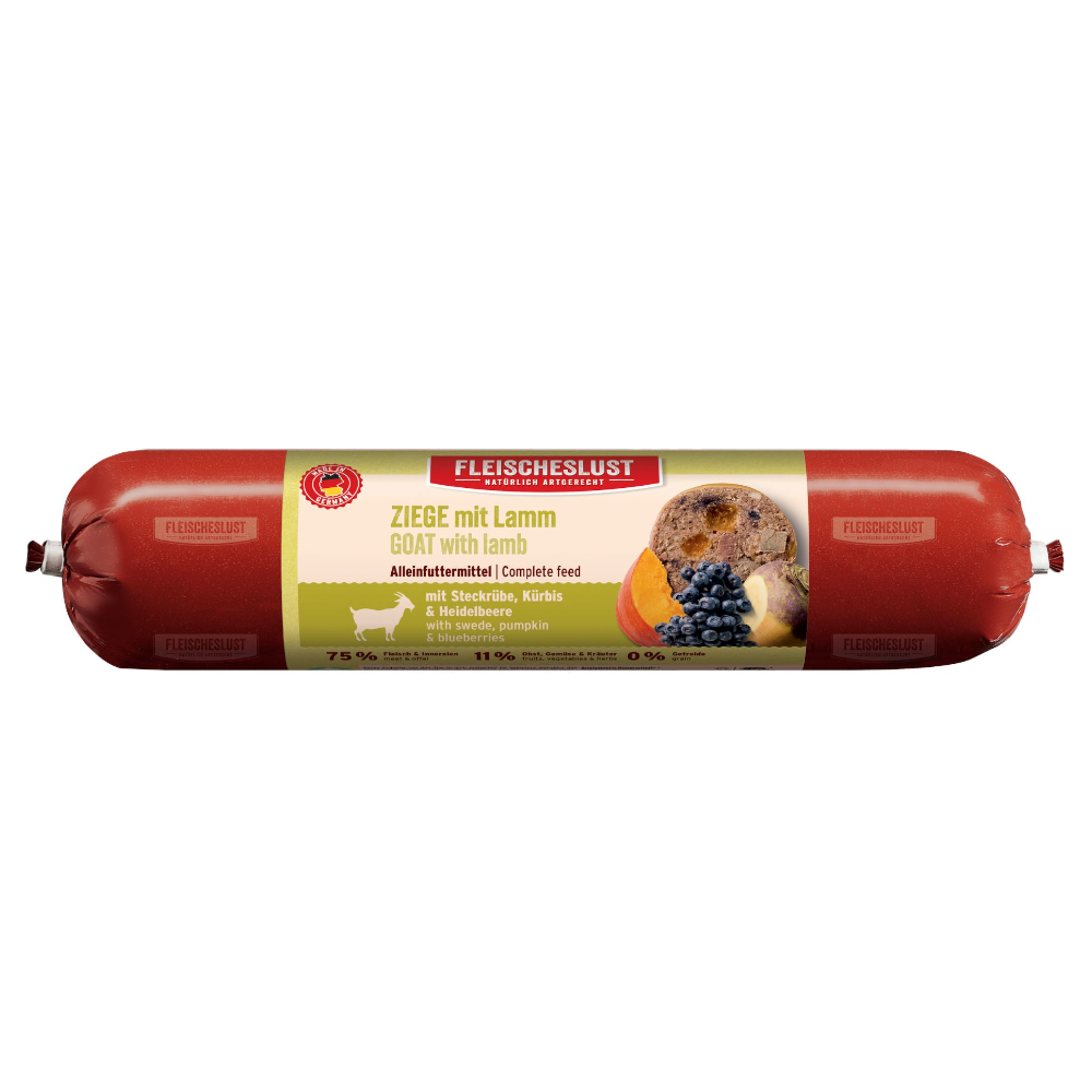 Fleischeslust Classic 8 x 400 g - Ziege mit Lamm mit Steckrübe, Kürbis & Heidelbeere von Fleischeslust