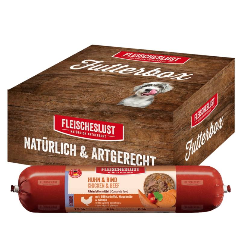 Fleischeslust Futterbox Senior Classic 6 x 800 g - Huhn & Rind mit Süßkartoffel, Hagebutte & Gingko von Fleischeslust
