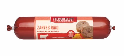 Fleischeslust Zartes Rind Hundefutter – Hundewurst mit Karotten und Hagebutte – Nassfutter für Hunde mit 100 % natürlichen Inhaltsstoffen – 1 x 800 g Fleischeslust Zartes Rind Hundefutter – Hundewurst mit Karotten und Hagebutte – Nassfutter für Hunde mit 100 % natürlichen Inhaltsstoffen – 1 x 800 g von Fleischeslust