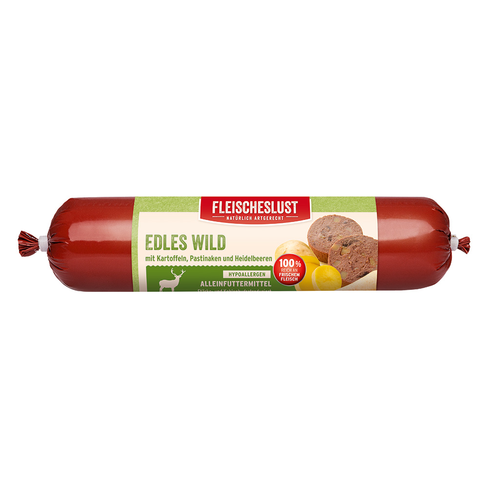 Sparpaket Fleischeslust 12 x 800 g - Getreidefrei Sensitive: Rotwild mit Kartoffel, Pastinaken und Waldbeeren von Fleischeslust