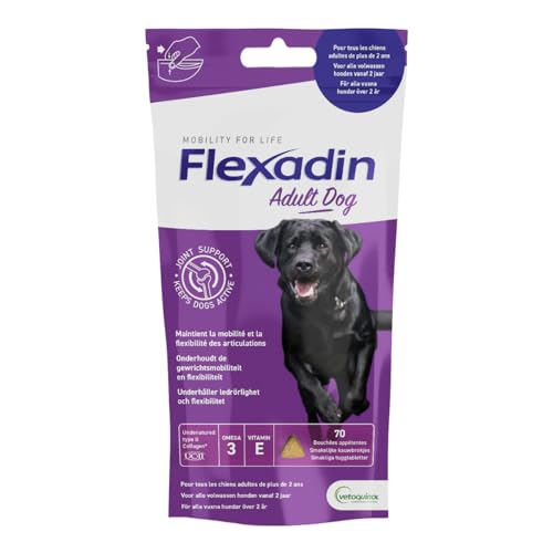 Vetoquinol – Flexadin für ausgewachsene Hunde ab 2 Jahren – Unterstützung der Gelenkbeweglichkeit – leicht zu geben – hergestellt in Frankreich – 70 Stück Vetoquinol – Flexadin für ausgewachsene Hunde ab 2 Jahren – Unterstützung der Gelenkbeweglichkeit – leicht zu geben – hergestellt in Frankreich – 70 Stück von Flexadin