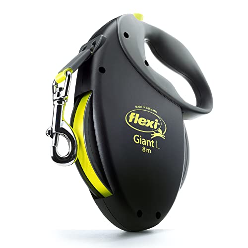 Flexi USA Giant neon einziehbare Hundeleine (Band), ergonomisch, strapazierfähig und verhedderungsfrei Haustier Laufleine für Hunde bis zu 49,9 kg, 7,9 m, groß, schwarz von Flexi