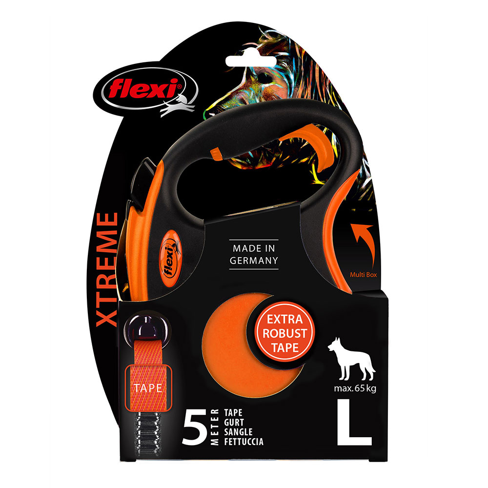 flexi Xtreme Gurt-Leine orange, 5 m - Größe L: bis 65 kg von Flexi