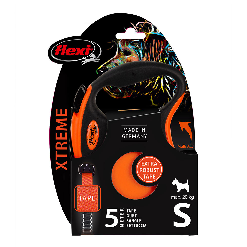 flexi Xtreme Gurt-Leine orange, 5 m - Größe S: bis 20 kg von Flexi