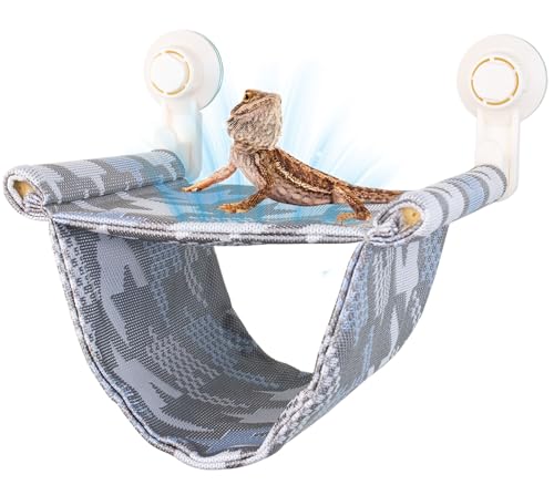 FlidRunest Bartdrache Fensterhängematte Atmungsaktiv mit Saugnäpfen, Weiche Eidechsenhängematte Bett, Reptilien-Winter-warmes Hauszelt, Reptilien-Tankstange für Bartagamen, Eidechsenblau von FlidRunest