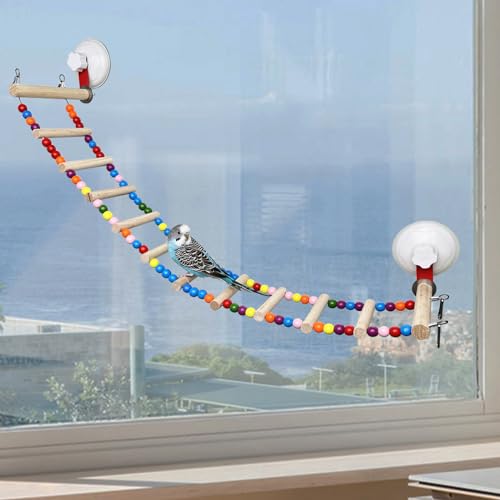 FlidRunest Sitzstange aus Holz, mit Saugnapf, bunt, für Vögel, Papageien, Brücke, Spielzeug für Fenster/Bad/Auto, Kletterleiter für Papagei, Lovebird, Sittich, Wellensittich FlidRunest Sitzstange aus Holz, mit Saugnapf, bunt, für Vögel, Papageien, Brücke, Spielzeug für Fenster/Bad/Auto, Kletterleiter für Papagei, Lovebird, Sittich, Wellensittich von FlidRunest