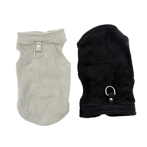 undepullover für Kleine Hunde, 2er-Pack Winter Hundemantel aus Fleece mit D-Ringen, Leicht und Warm, Ideal für Innen- und Außenaktivitäten, Chihuahua Kleidung in Schwarz und Grau (Größe S) von Fllyvly
