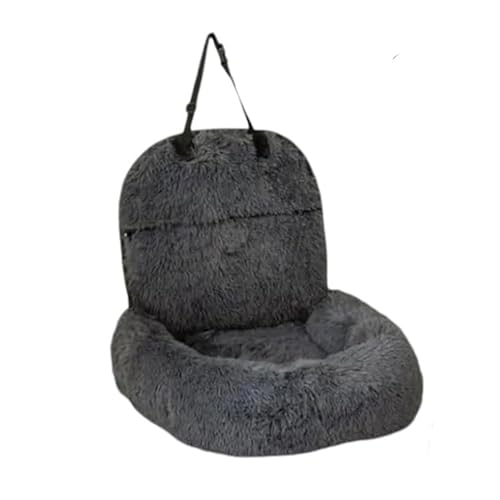 Autositz Hund Rücksitz - Grau - Flauschig - 70 x 60 x 50 cm - Hundekorb Mit Sicherheitsgurt Für Das Auto - Autokorb Hund - Hundesitz für Große Hunde von FLOKOO