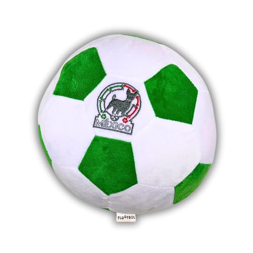 Floofbol Mexiko Plüsch-Hunde-Fußballspielzeug mit interaktivem Quietscher für kleine, mittelgroße und große Rassen, weiche Kaufläche für aktives Spielen, kuschelige Bereicherung, Mexiko-Geschenk, von Floofbol