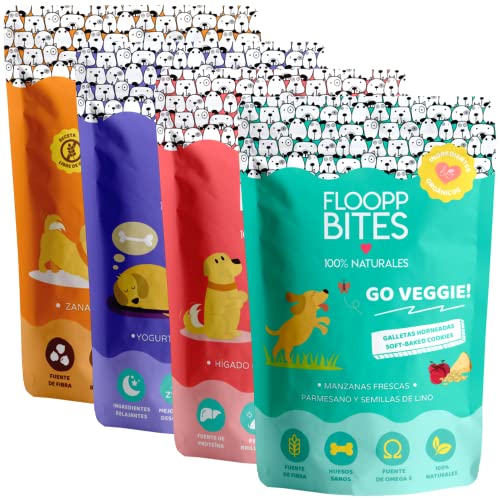 Floopp Bites Hundesnacks natürlich – Knusprige Hundekekse Mix 4x100g – Getreidefrei, vegetarisch, mit Leber, Karotten, Käse & Zimt – Belohnung für Hunde Aller Größen von Floopp BITES 100% NATURALES