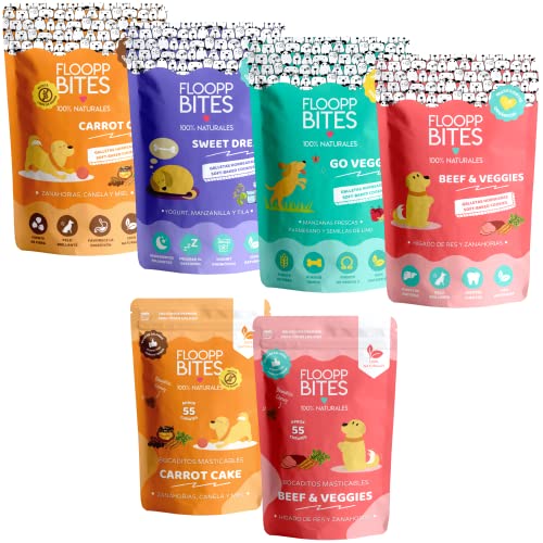 FlooppBITES hundeleckerli - 100% natürliche Hundekekse und Soft Snacks - Hundesnack und Belohnungen - Ergänzungsfuttermittel für Hunde - Variety Pack - 6 Einheiten (insgesamt 500gr.) von Floopp BITES 100% NATURALES