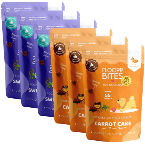 Floopp Bites Gesunde Hundesnacks | Mix-Pack mit hypoallergenen und entspannenden Snacks aus Karotten, Zimt, Honig, Joghurt und Kamille | Packung 6x50g von Floopp BITES 100% NATURALES