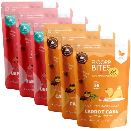 Floopp Bites Trainingssnack für Hunde | Natürliche Mini-Kekse | Mix-Pack mit Leber, Karotten, Zimt und Honig | Packung 6x50g von Floopp BITES 100% NATURALES