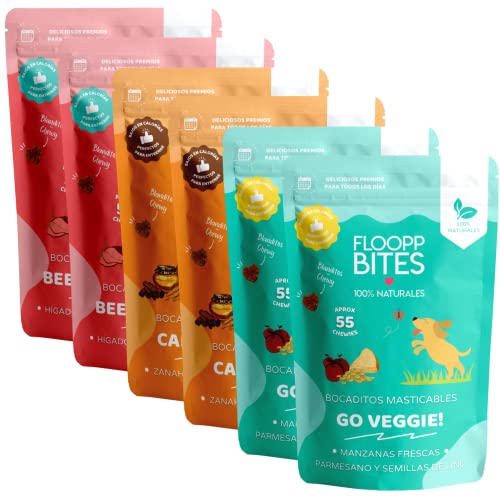 Floopp Bites Snacks für kleine Hunde|Mini-Kekse|Mix Pack Leber, Karotten, Zimt, Käse|Packung 6x50g von Floopp BITES 100% NATURALES