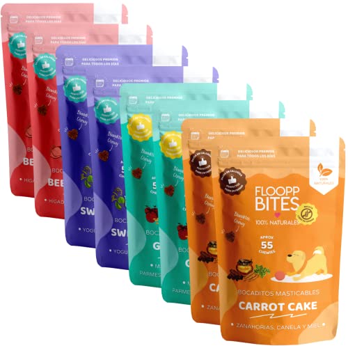 Floopp Bites – Natürliche Soft-Snacks für Hunde | Mix aus Leber, Karotte, Joghurt, Käse & Zimt | Halbfeuchte Hundeleckerlis | 8x50g von Floopp BITES 100% NATURALES