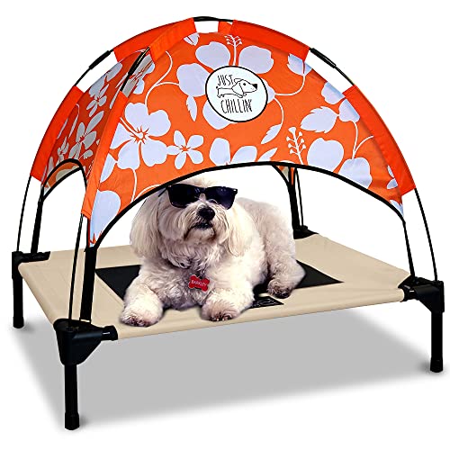 Floppy Dawg Just Chillin’ Elevated Dog Bed. LuxLife Edition - Premium Cot Includes Two Designer Canopies. Lightweight and Portable, Indoor or Outdoor. Chill in Style on Raised Breathable Mesh Fabric. von Floppy Dawg