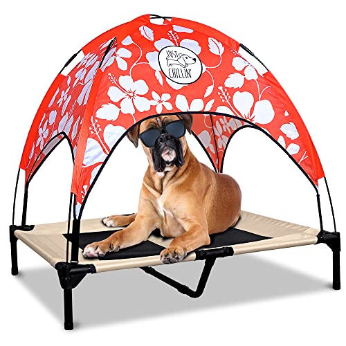 Floppy Dawg Just Chillin' Hundebett LuxLife Edition mit zwei Designer-Vordächern. Leicht und tragbar, für drinnen und draußen. Stilvoll auf erhöhtem atmungsaktivem Netzgewebe. von Floppy Dawg