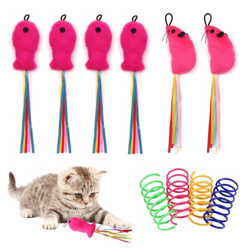 FloralGrace 6 Stück Fisch und Mäuse Katzenspielzeug, Plüsch gefüllt, Premium Katzenangel Zubehör mit Bändern, Interaktive Katzenspielzeug mit Katzenminze(mit 4 Katzensprings) von FloralGrace