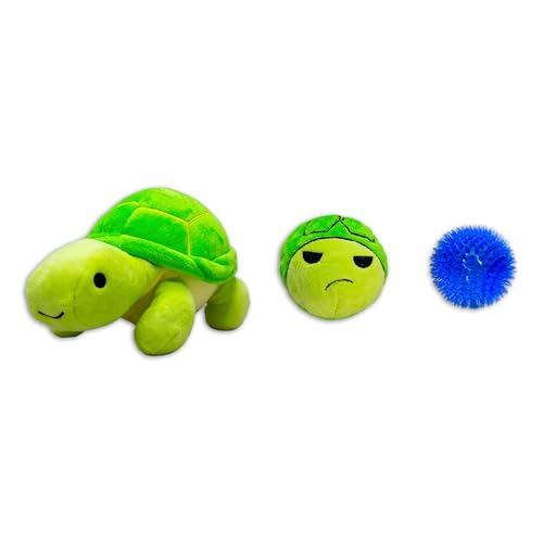 Flourish Pets 3-in-1-Kauspielzeug für aggressive Kauer, ungiftig, BPA-frei, doppelt genäht, weiches Außenmaterial, langlebiges Plüschspielzeug, kleine Schildkröte von Flourish