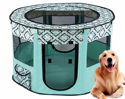 Collapsible Round Park Portable Pet Park Indoor/Outdoor Round Fence (Mint Blue) von Floving