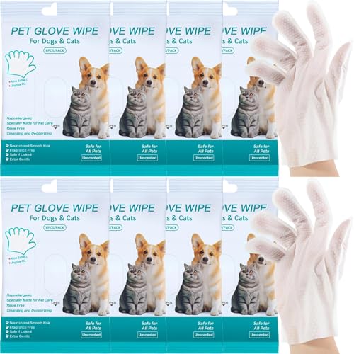 Floving Fellpflege-Handschuhe für Hunde und Katzen, 48 Stück, Reinigungshandschuhe für Hund und Katze, Reinigungstücher für Fell, Gesicht, Ohren und Pfoten, kein Ausspülen, von Floving